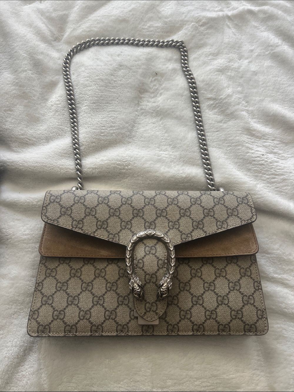 Gucci Beige Monogram Shoulder Bag with Silver Hardware